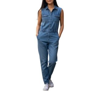 MAVI Jeans Co Chambray Tencel Jumpsuit Blue Medium Wash Denim Look Sleeveless XS